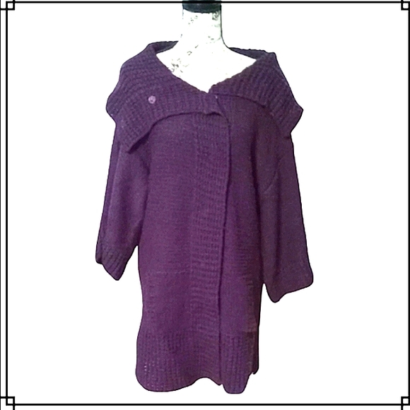 Vintage Tally Ho Oversized Exaggerated Collar Cardigan Sweater Size Lg - Picture 2 of 11